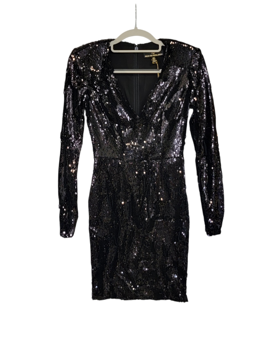 Dress the Population Riley Black Sequin V-Neck Long Sleeve Dress - Picture 2 of 3